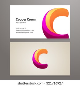 Modern letter C twisted colorful Business card template. Vector design. Layered, editable.