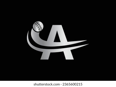 Modern A Letter with Cricket Sports Logo Template Design. For Cricket Club Symbol Vector Template