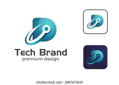 Logo de la tecnología de circuito D de letra moderna para marca de identidad 