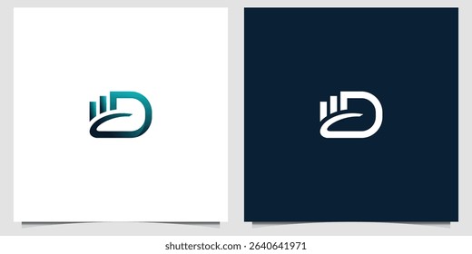 Modern letter D logo with financial bar design in dark blue and white