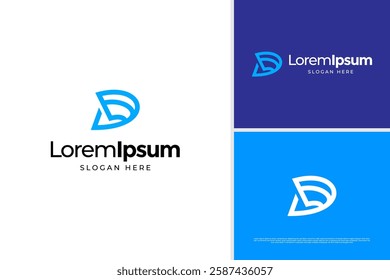 Modern letter D monogram line tech logo vector design template