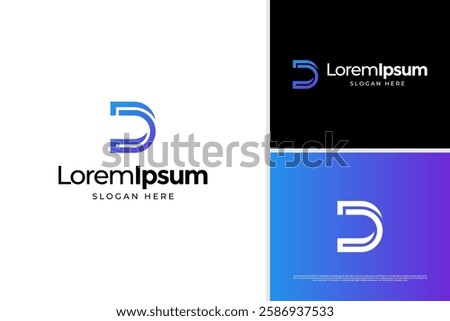 Modern letter D monogram line tech logo vector design template