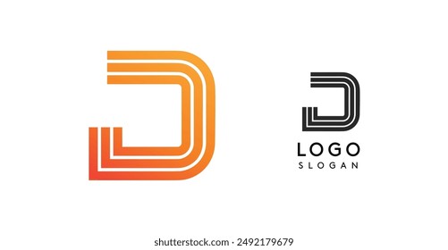 Modern letter D monogram logo with gradient orange and black color. Suitable for business branding, corporate identity, and advertising. Sleek, minimalist design with clean lines. Vector illustration