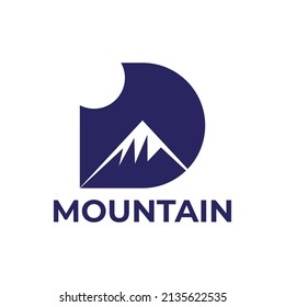 modern letter D mountain with sun logo design