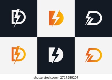 Paquete moderno del logotipo de Thunderbolt de la letra D para la marca de la energía y del poder