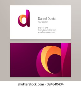 Modern letter D twisted colorful Business card template. Vector design. Layered, editable.