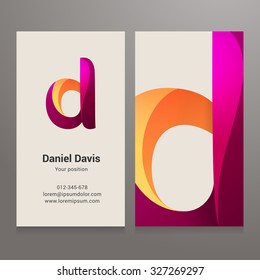 Modern letter d twisted colorful Business card template. Vector design. Layered, editable.