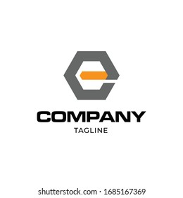 Plantilla de logotipo de la letra moderna E del hexágono