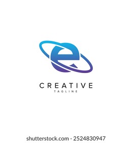 Diseño moderno de la letra E y del logotipo del planeta. Plantilla inicial del Vector.