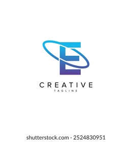 Modern Letter E und Planet Logo Design. Ursprüngliche Vektorvorlage.