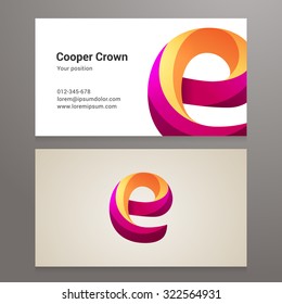 Modern letter E twisted colorful Business card template. Vector design. Layered, editable.