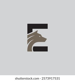 Modern Letter "E" with Wolf Head Logo