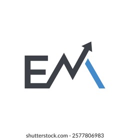 Modern letter EM abstract logo design featuring upward-pointing arrow, symbolizing growth, progress, and professionalism. Perfect for businesses focused on innovation, strategy, and success.