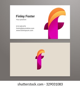 Modern letter f  Business card template. Vector design. Layered, editable.
