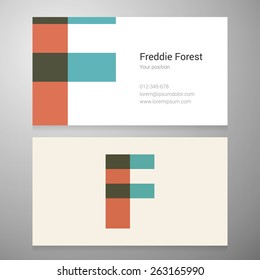 Modern letter F icon business card template. Vector design. Layered, editable.