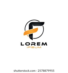 Modern letter F logo with circular frame and dynamic swoosh