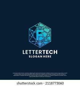 modern letter F logo design with gradient color for technology and science business company.