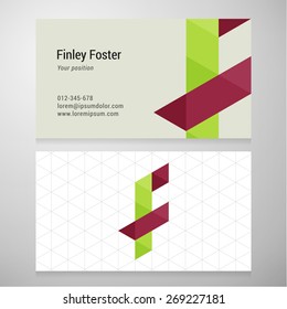 Modern letter F origami Business card template. Vector design. Layered, editable.