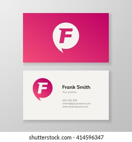 Modern letter F in speech bubble Business card template. Vector visiting card design. Layered, editable.