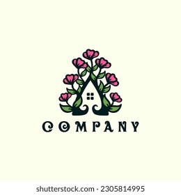 Modern letter A flower house logo illustration design