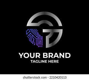 modern letter G initial abstract tech circuit board logo template