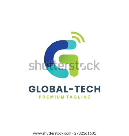 a modern letter g logo designed with colorful rounded segments and a wireless signal icon at the top.