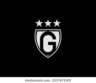 The modern letter G logo that forms the fan shield has three stars above it. Suitable for company logos operating in the sports and security sectors.