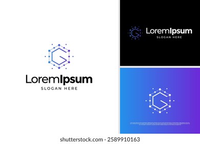 Modern letter G pixel tech logo design. Initial G hexagon logo vector template