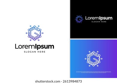 Modern letter G pixel tech logo design. Initial G hexagon logo vector template