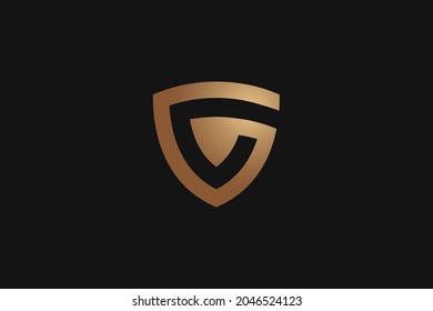 Modern Letter G Shield Logo Minimal Design, Golden Color, Vector Graphic