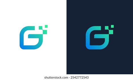 Modern letter G technology logo design template. letter G with pixels square symbol technology logo design