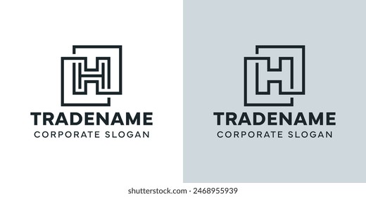 Modern Letter H with Double Square Logo, for business with H initial