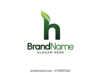 Logo des modernen Buchstabens H. Alphabetische Blätter Logo Vorlage. Bio-Logo für pflanzliche Unternehmen. Anfangssymbole des H-Blattes. Icon für Eco-Unternehmen. Grüne Natur Logo. Vorzeichen für Klinikbetrieb