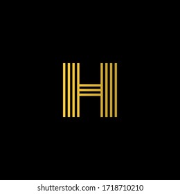 Modern Letter H Logo with Stripes Effect Abstract Typhography Monogram in Gold Color.