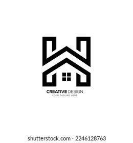 Modern letter H real estate home minimal line art logo