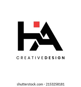 Moderne Logo-Design-Vektorgrafik für Buchstaben HA mit rotem Punkt