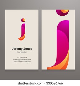 Modern letter j colorful Business card template. Vector design. Layered, editable.