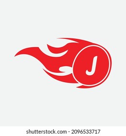 Modern letter J design template. Burning flame design vector illustration