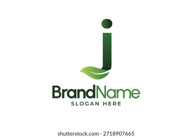 Logotipo moderno de la hoja de la letra J. Plantilla de logo de hojas alfabéticas. Logotipo de forma orgánica para la compañía de hierbas. Símbolos iniciales de la hoja J. Plantilla de icono de empresa ecológica. Logotipo de Naturaleza verde. Signo inicial para la compañía de la clínica