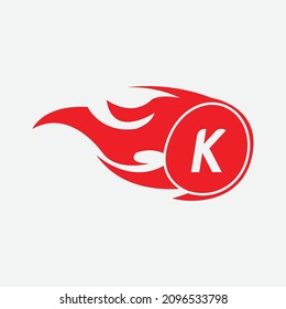 Modern letter K design template. Burning flame design vector illustration
