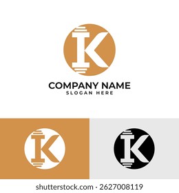 Modern letter K logo cleverly integrated with a barbell silhouette within a circle. The letter K uses the barbell's weight plates as horizontal elements. Represents fitness, gym, strength training