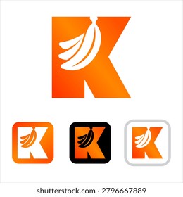 Modern letter K logo design integrated with banana fruit icon. Minimalist creative branding identity for fruit shop, organic food, or healthy drink company.