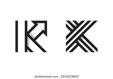 Monogramas modernos de la letra K. Marcas de Vector con logotipo K de tecnología creativa.
