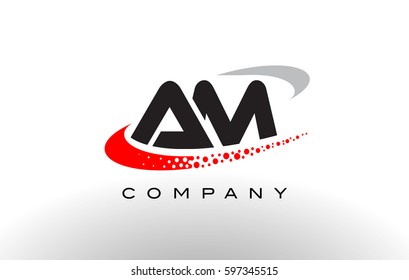 AM Modern Letter Logo Design with Creative Red Dotted Swoosh Vector 