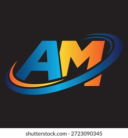 Modernes AM-Buchstaben-Logo-Design mit dynamischer Swoosh-Bewegung und lebendigen Farbverlauf-Farben. Kreatives Monogramm-Logo, geeignet für Business-Branding, Technologieunternehmen, Startups, Corporate Identity, digitale Medien, Marketing und professionelle Logo-Nutzung.