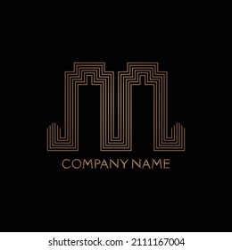 Modern letter logo M in golden stripes line art style. Beautiful logotype initial designs for personal and company branding. EPS10 #03