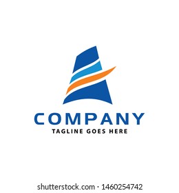 MODERN LETTER A LOGO WITH TRIANGLE SHAPE. INITIAL A BLUE AND ORANGE ICON VECTOR ILLUSTRATION.