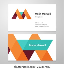 Modern letter M Business card template. Vector design. Layered, editable.