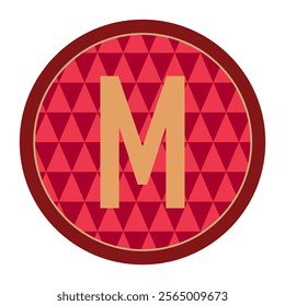 Modern Letter M design featuring a circular red background with gold accents. A minimalist yet striking choice for logos, branding, or creative projects needing a clean and contemporary style