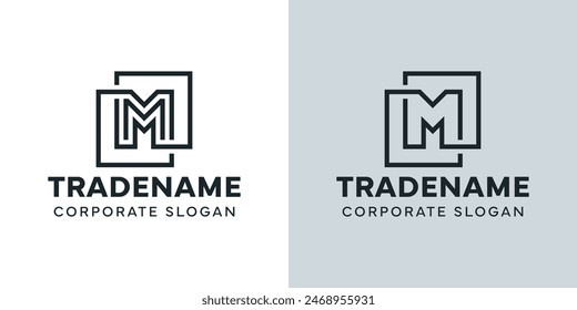 Letra moderna M con el logotipo cuadrado doble, para los negocios con M inicial
